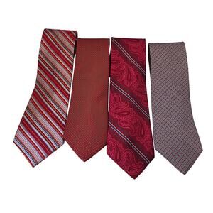 Tommy Hilfiger 4 Silk Tie Lot Red Paisley Stripe USA 3.75" Contrast Tips